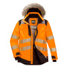 Portwest Premium PW3 Hi-Vis Fur Hood Winter Jacket - Orange / Black - Medium