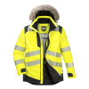 Portwest Premium PW3 Hi-Vis Fur Hood Winter Jacket - Yellow / Black - Large